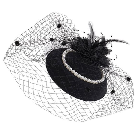 ? 2PCS Pinup Retro Vintage Classy 1950s Black Hat Gloves Accessories Set NEW main image 12